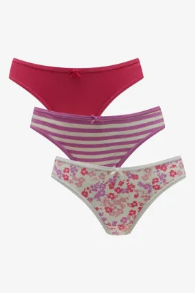 3 Pack Floral Bikini Panties Pink