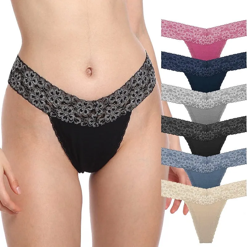 6 Pack Women's Thong Cotton Sexy Lace Panties