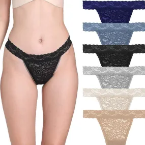 6 Pack Women's Thong Cotton Sexy Lace Panties