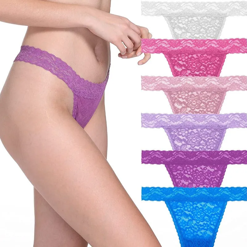 6 Pack Women's Thong Cotton Sexy Lace Panties