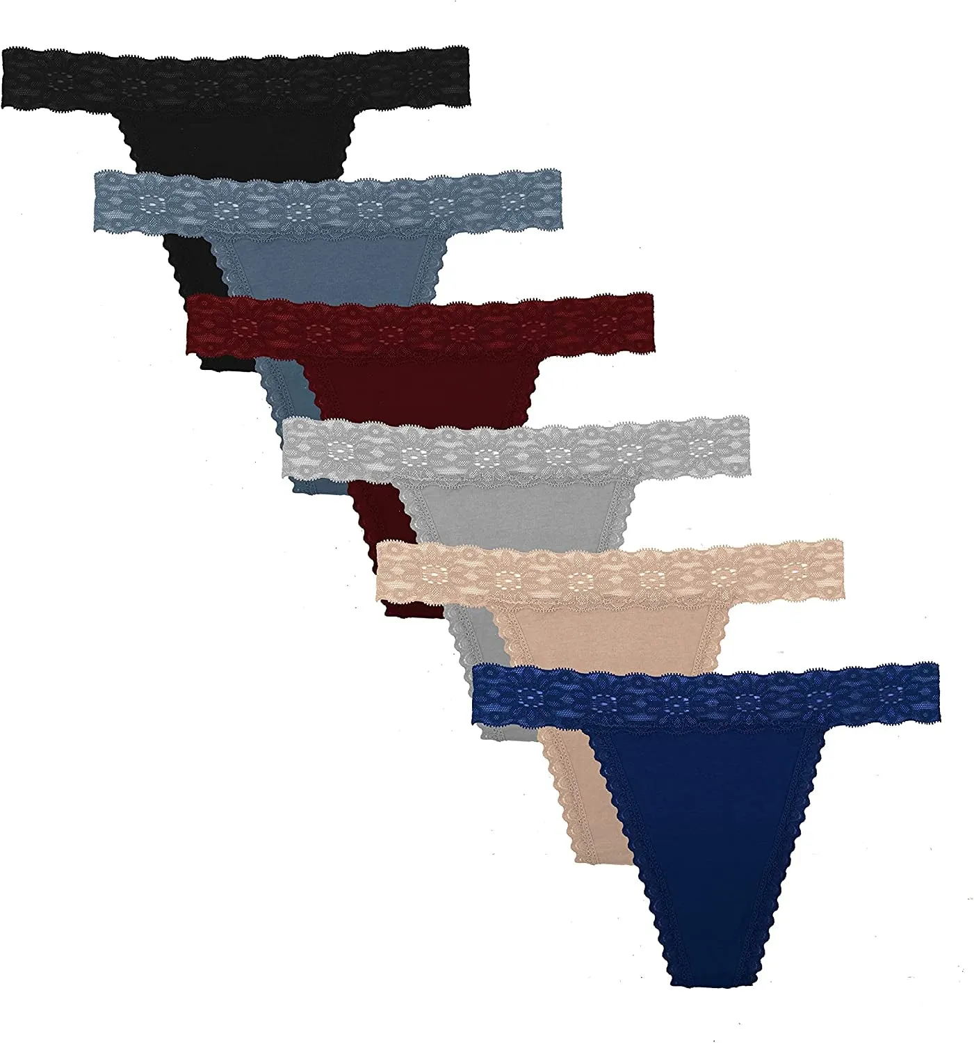 6 Pack Women's Thong Cotton Sexy Lace Panties