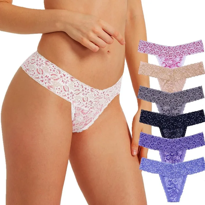 6 Pack Women's Thong Cotton Sexy Lace Panties