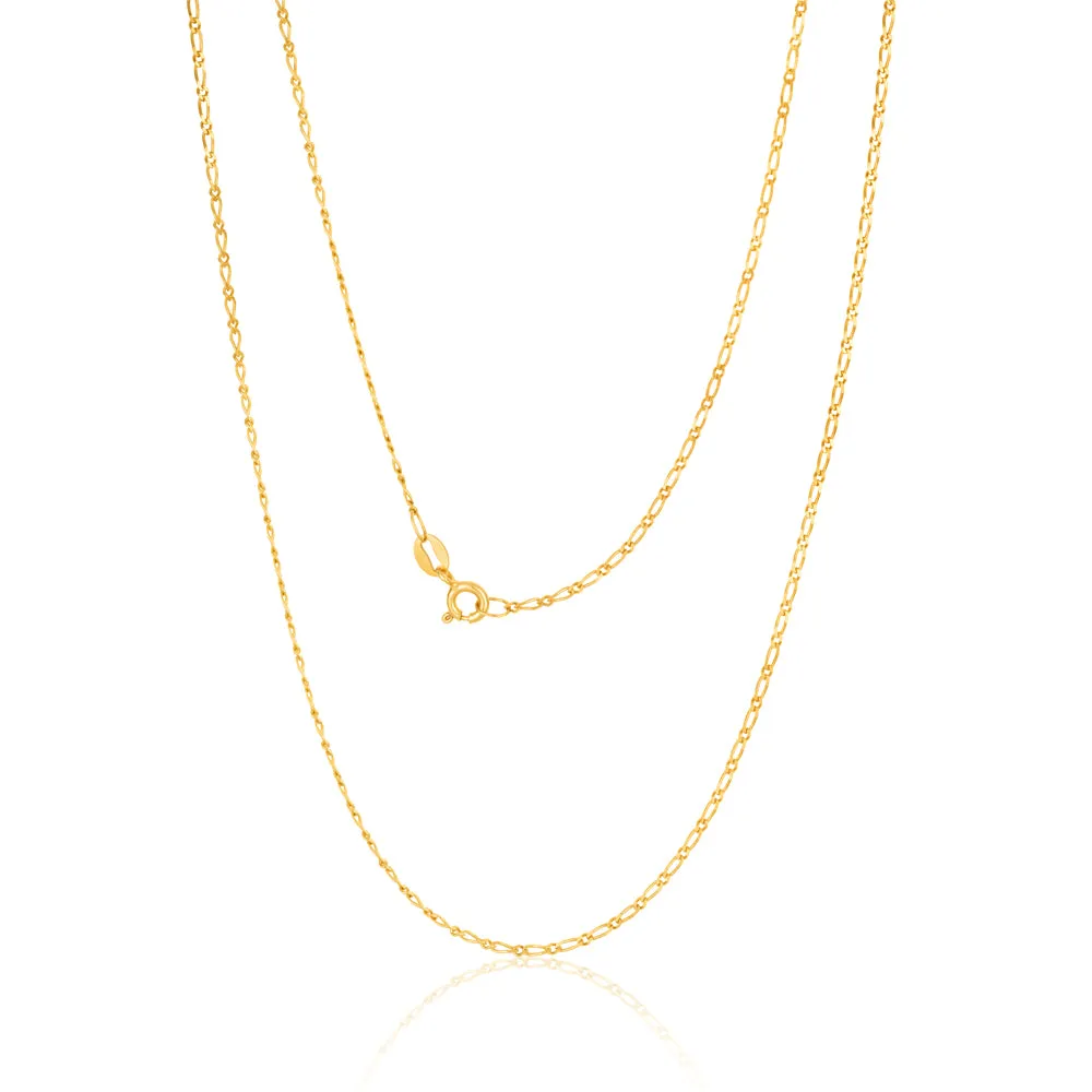 9ct Yellow Solid Gold Figaro 1:1 Diamond Cut 40 gauge 60cm Chain