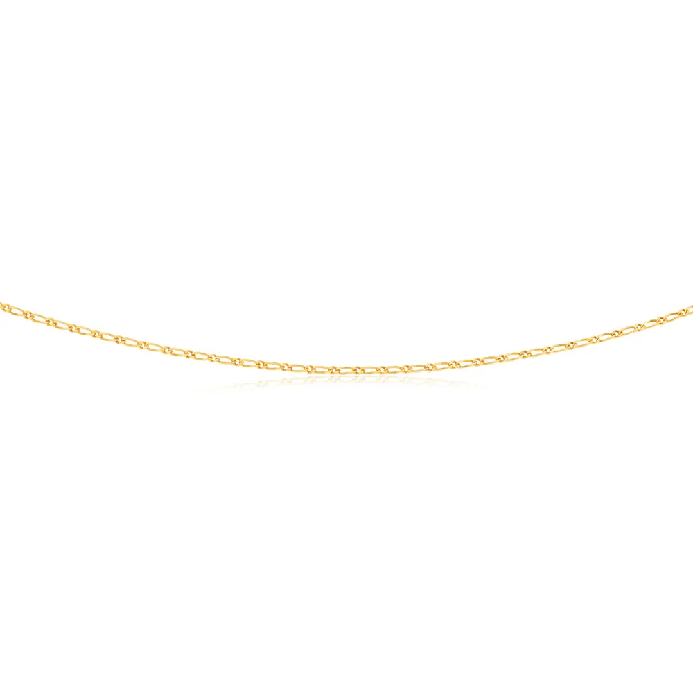 9ct Yellow Solid Gold Figaro 1:1 Diamond Cut 40 gauge 60cm Chain