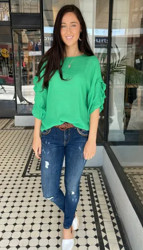 Alexa Ruffle Sleeve Top Kelly Green