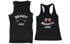 Beauty Mode and Beast Mode His and Her Matching Tank Tops for Couples