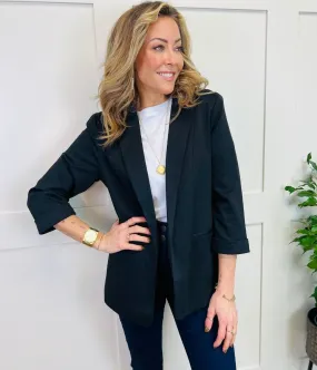 Black Ponte 3/4 Sleeve Blazer