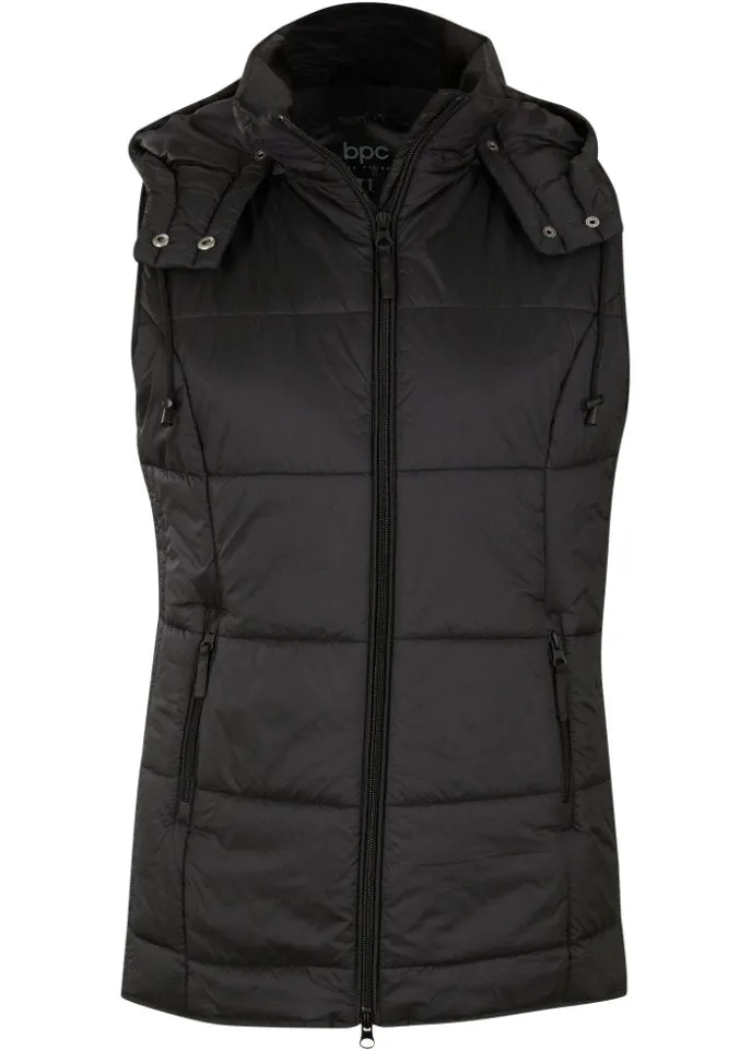 Bpc Bonprix Collection Quilted Vest with Detachable Hood, Black