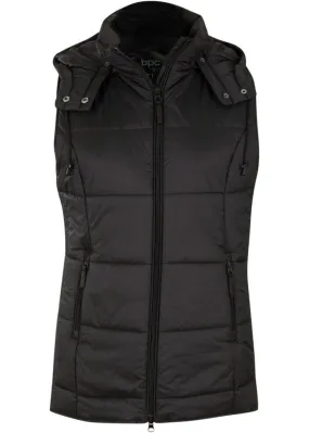 Bpc Bonprix Collection Quilted Vest with Detachable Hood, Black