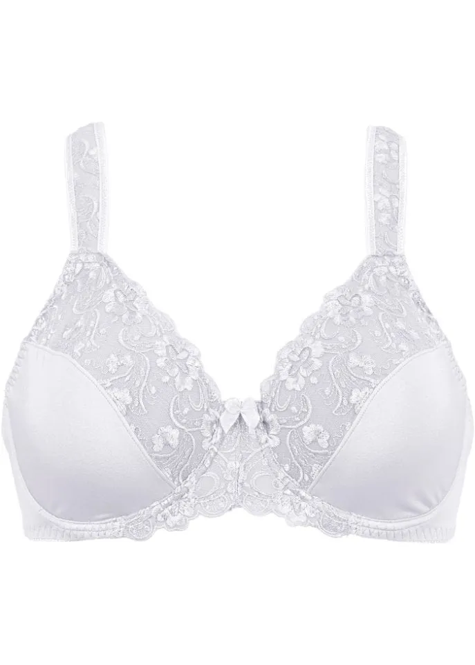 Bpc Selection Minimizer Bra with Elegant Embroidery, White