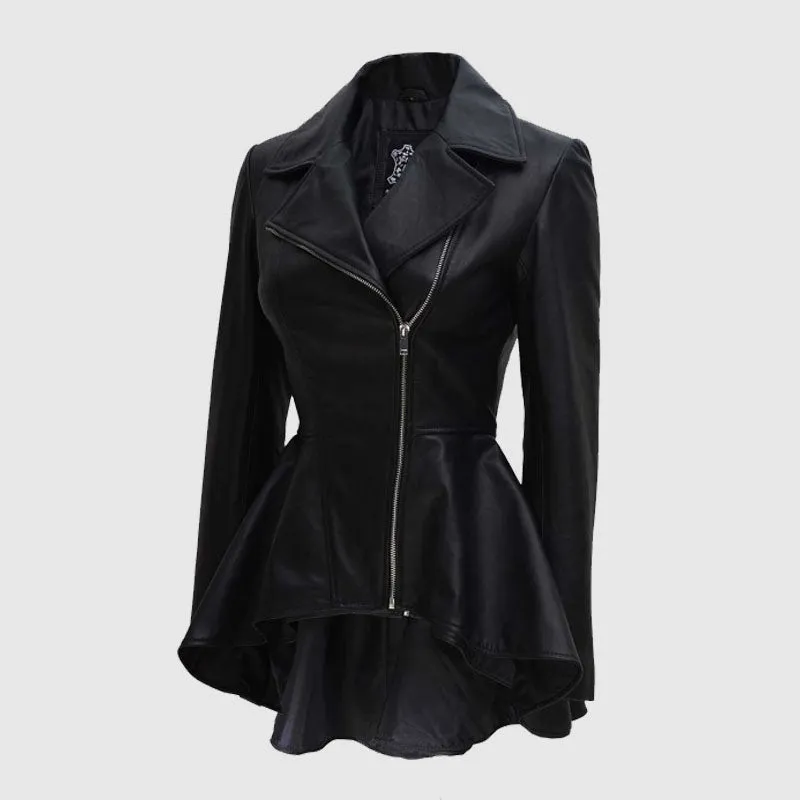 Buy Best Sales Clarissa Peplum Womens Black Leather Jacket