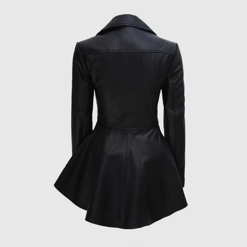 Buy Best Sales Clarissa Peplum Womens Black Leather Jacket