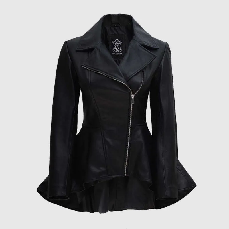 Buy Best Sales Clarissa Peplum Womens Black Leather Jacket