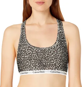 Calvin Klein Women's Carousel Logo Bralette Bra in Exquisite Leopard- Whisper White