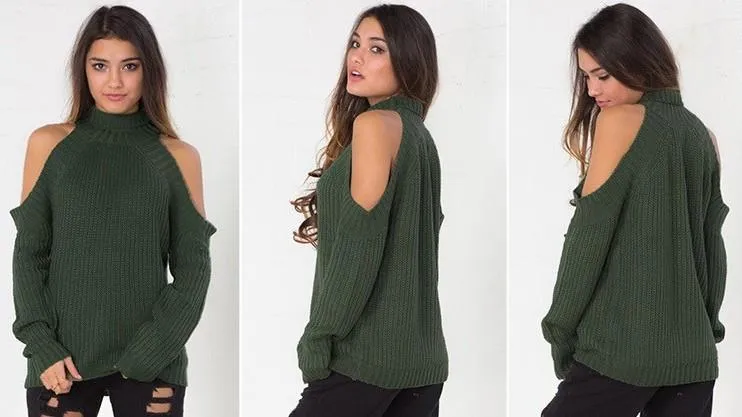 Cold-Shoulder Knit Sweater - (Various Colors to Choose From)