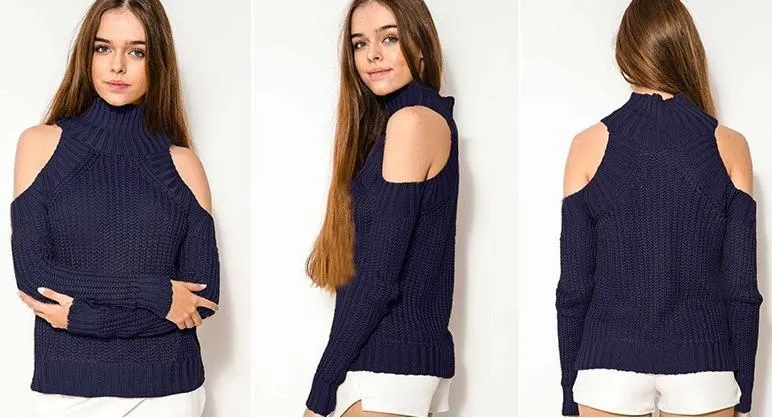 Cold-Shoulder Knit Sweater - (Various Colors to Choose From)