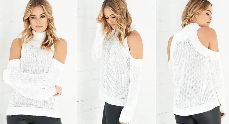 Cold-Shoulder Knit Sweater - (Various Colors to Choose From)