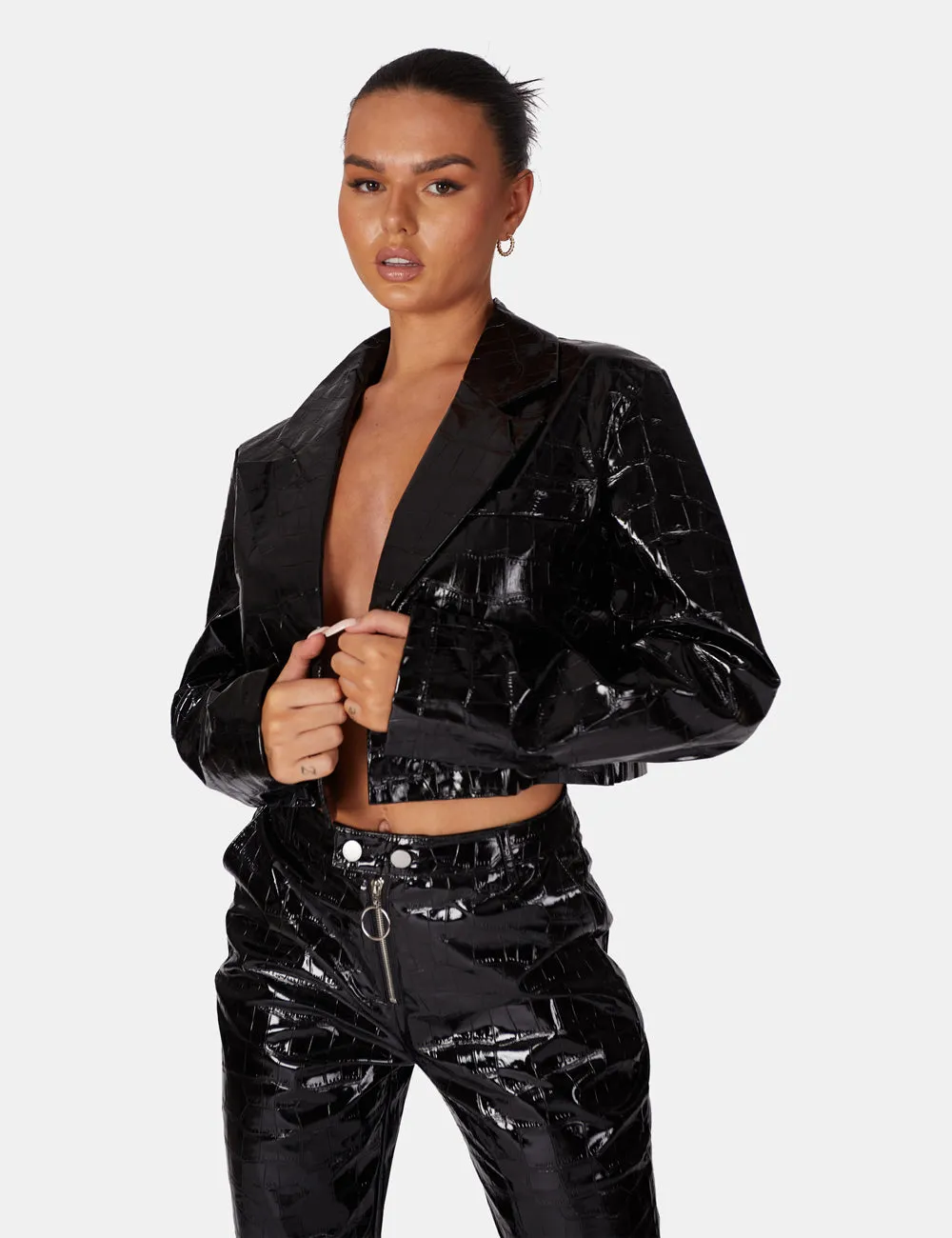 Cropped Croc Vinyl Blazer