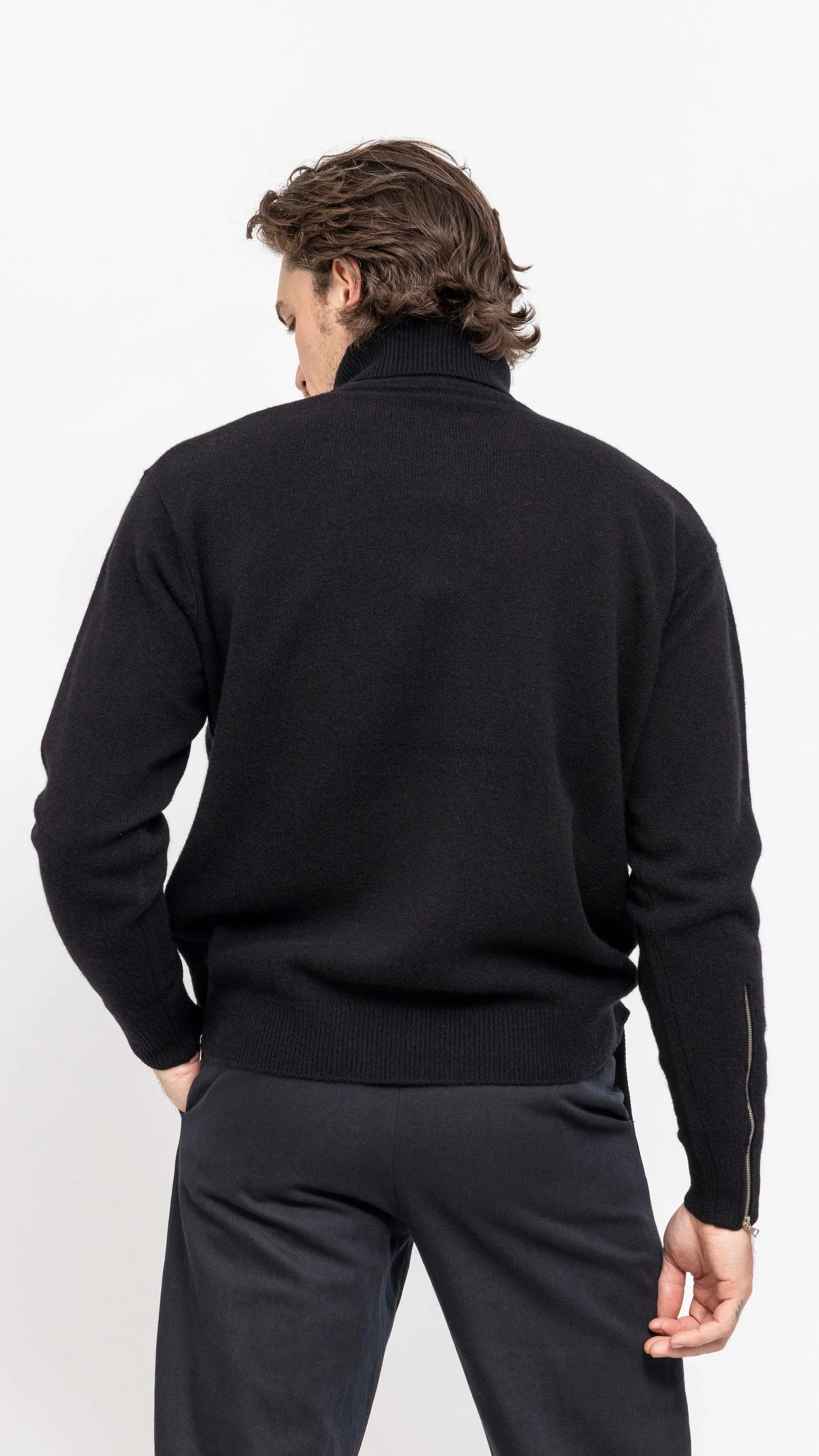 DRIES VAN NOTEN BLACK SIDE ZIP MUZO SWEATER