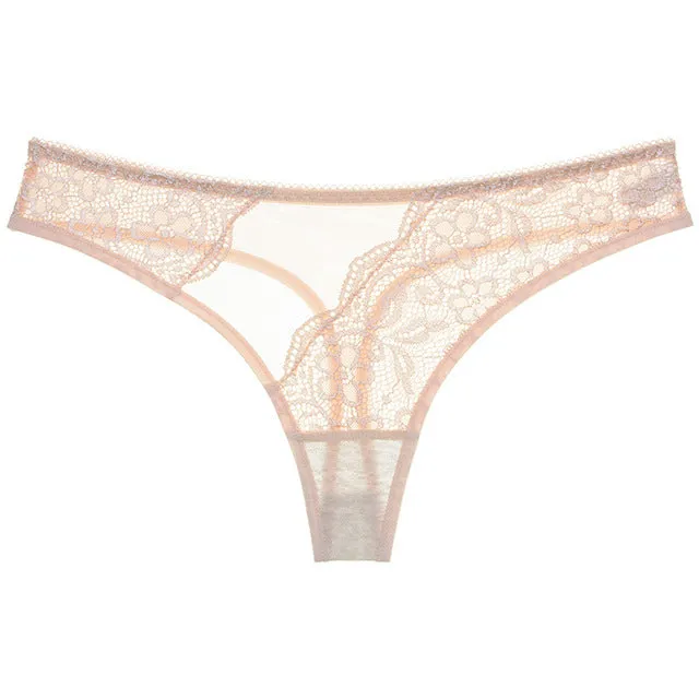 Exquisite Embroidery Floral Women Underwear String Lingerie Transparent Panties Thong Briefs