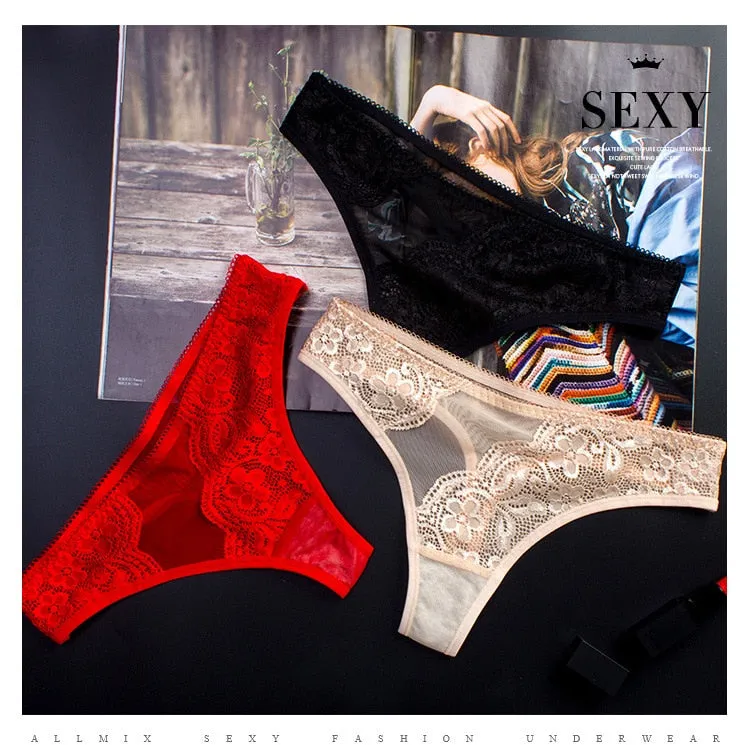 Exquisite Embroidery Floral Women Underwear String Lingerie Transparent Panties Thong Briefs