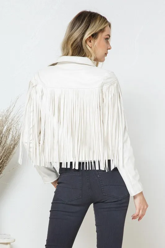 Faux Leather Moto Fringe Jacket