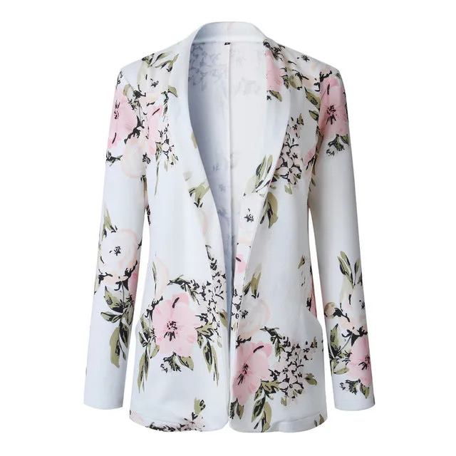 Floral Long Sleeve Notched Collar Coat For Female