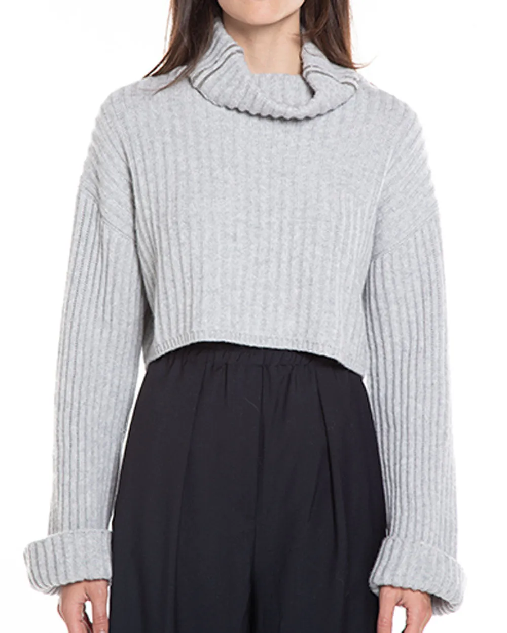 Fog Cashmere Cropped Monili Turtleneck Sweater