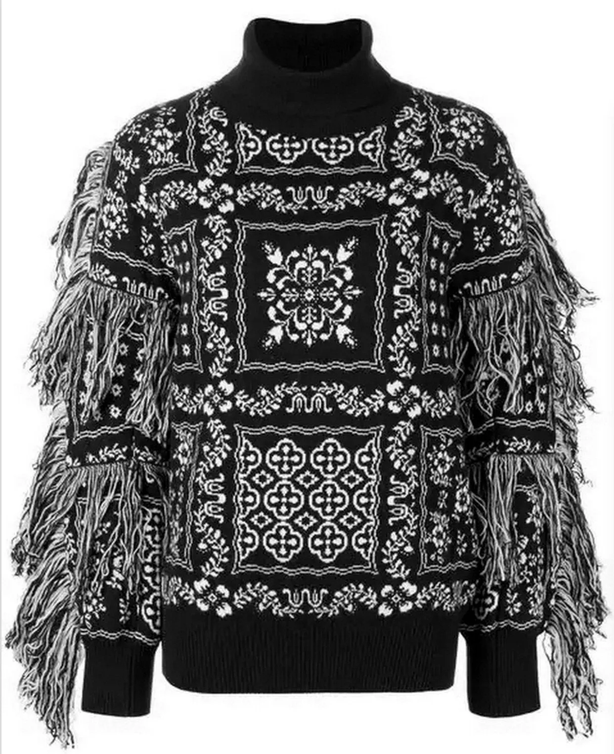 Fringed Roll-Neck Sweater