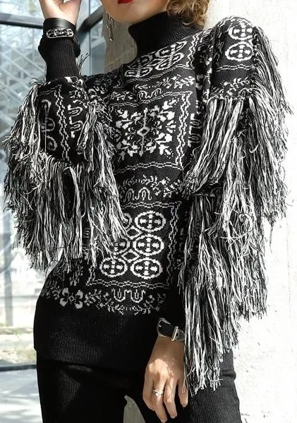 Fringed Roll-Neck Sweater