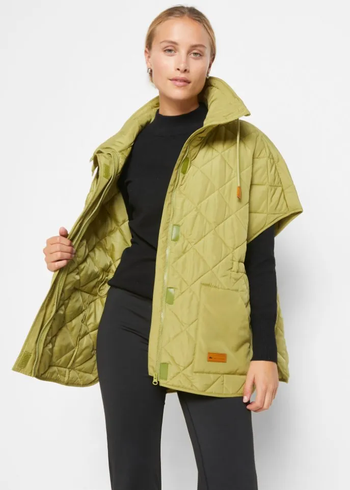 Functional oversize quilted vest water-repellent Bpc Bonprix Collection, green