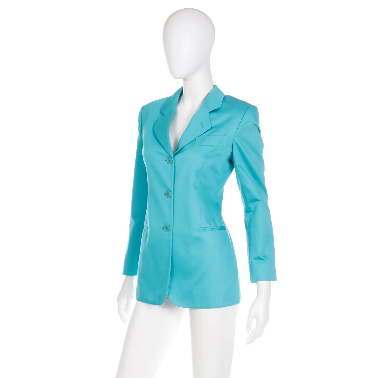 Giorgio Armani Bright Aqua Blue Longline Blazer Jacket