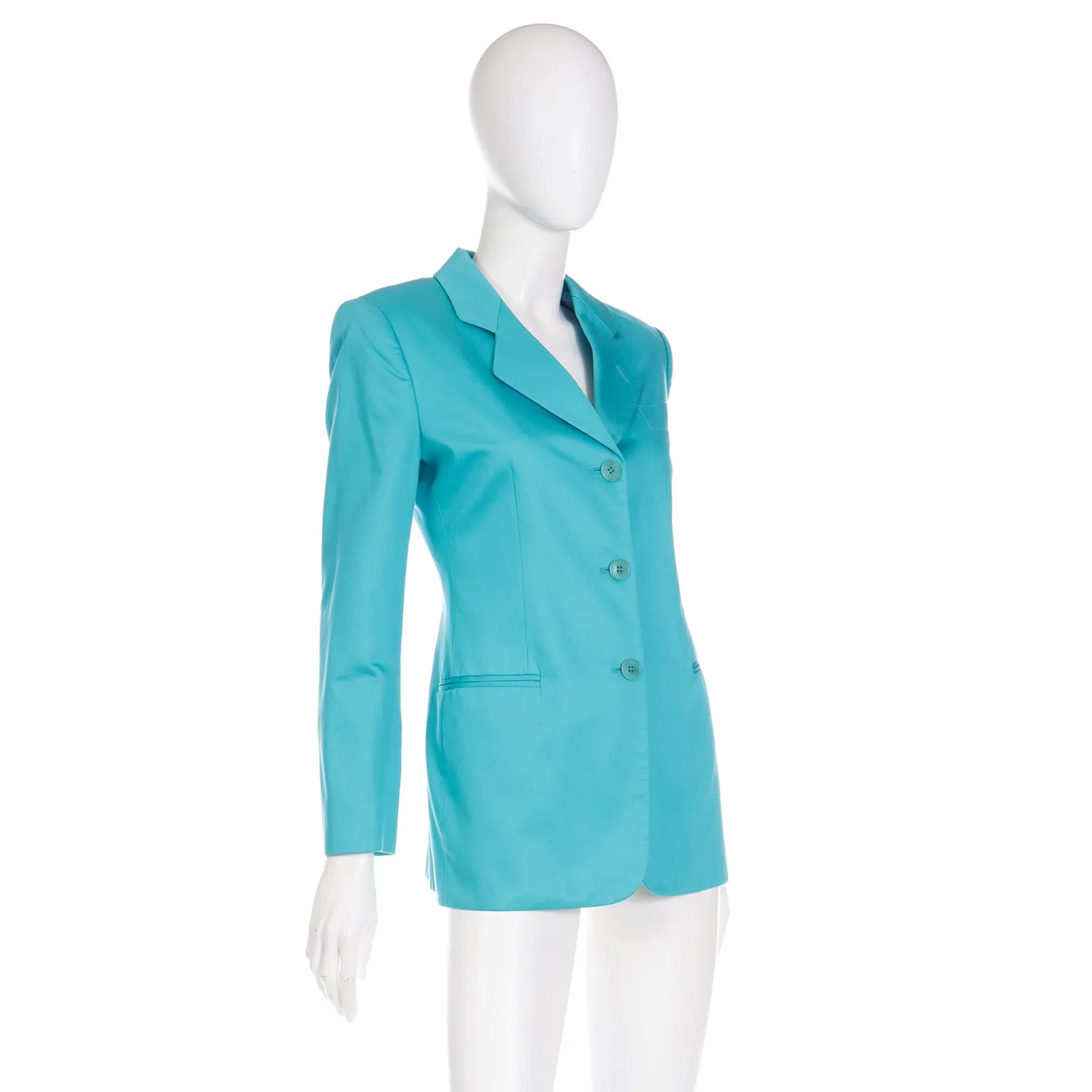 Giorgio Armani Bright Aqua Blue Longline Blazer Jacket