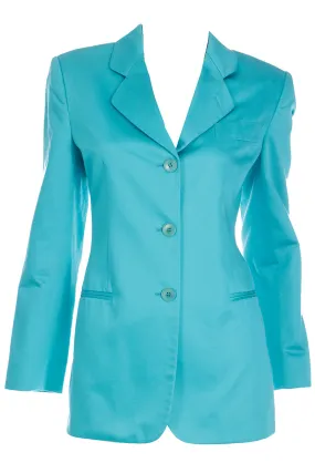 Giorgio Armani Bright Aqua Blue Longline Blazer Jacket