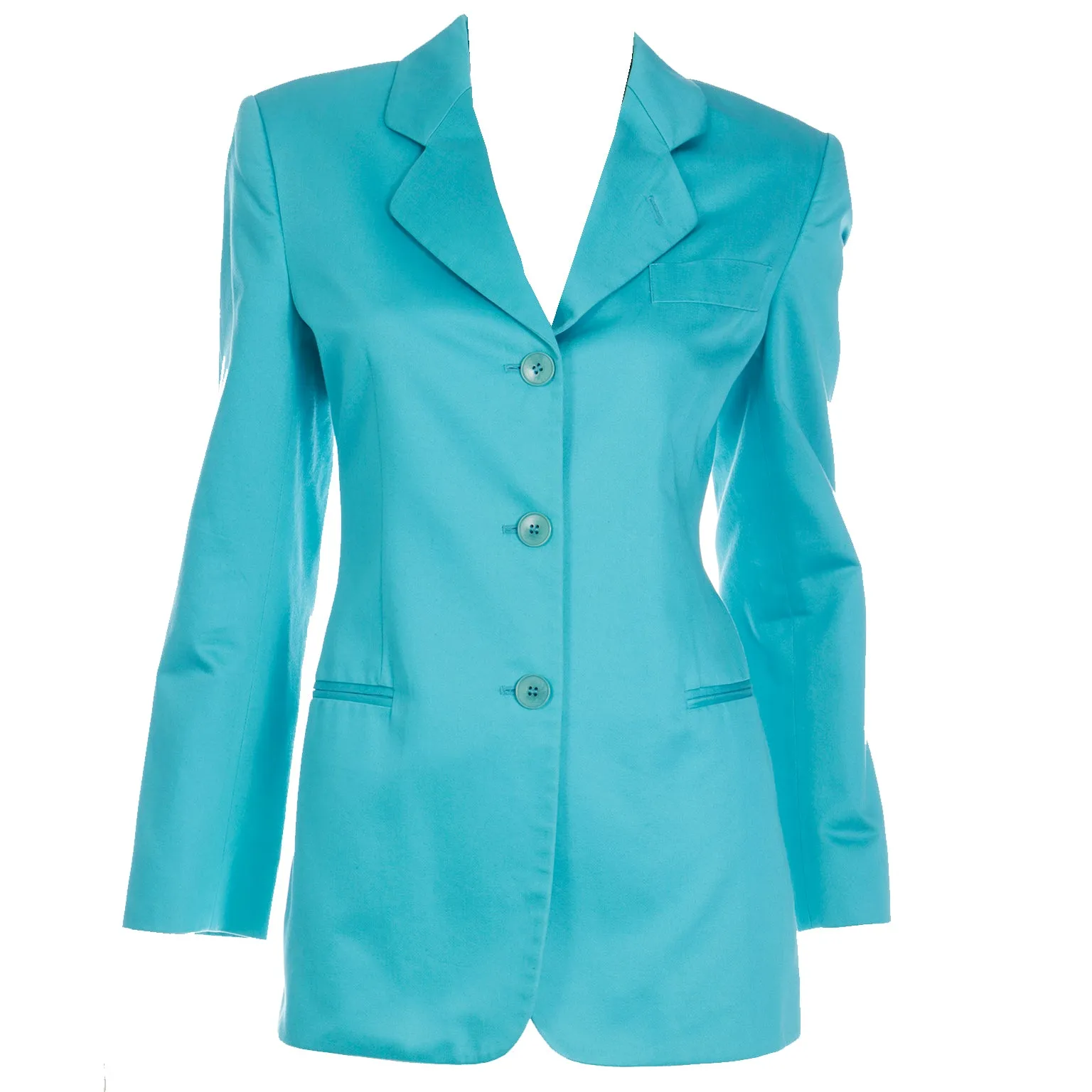 Giorgio Armani Bright Aqua Blue Longline Blazer Jacket