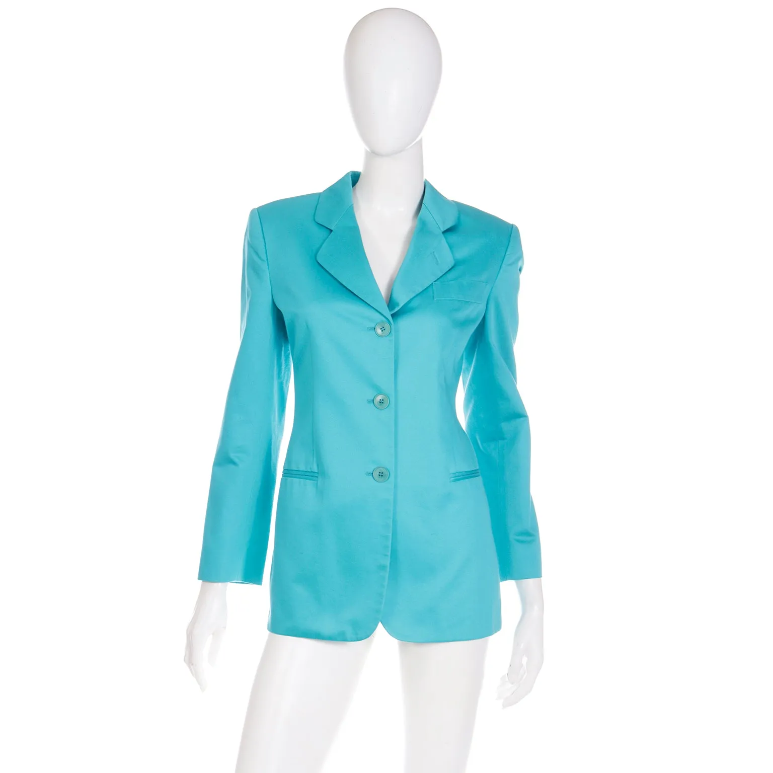 Giorgio Armani Bright Aqua Blue Longline Blazer Jacket