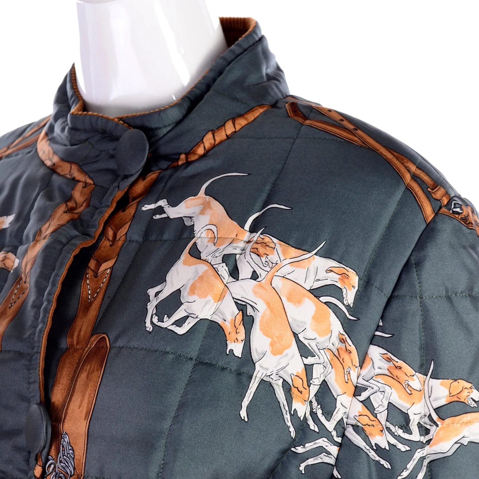 Hermes 1979 Le Bien Aller by Jean de Fougerolle Fox Hunt Scarf Print Reversible Jacket & Corduroy Culottes