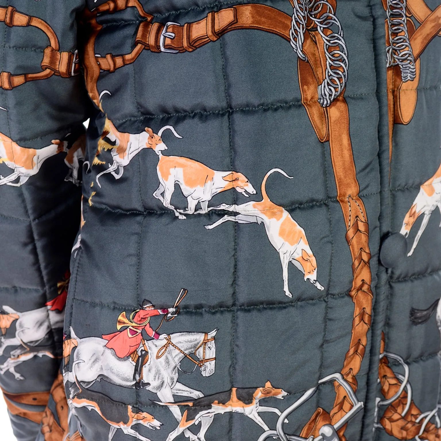 Hermes 1979 Le Bien Aller by Jean de Fougerolle Fox Hunt Scarf Print Reversible Jacket & Corduroy Culottes