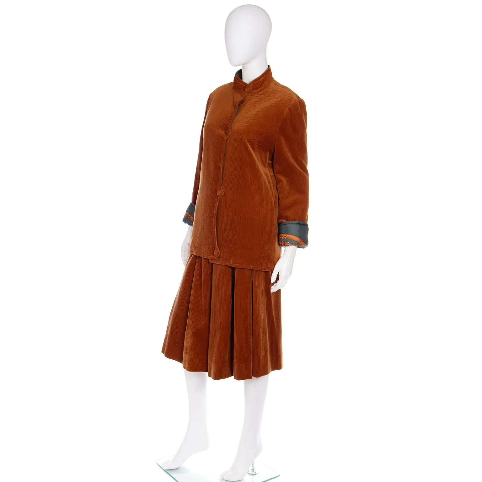 Hermes 1979 Le Bien Aller by Jean de Fougerolle Fox Hunt Scarf Print Reversible Jacket & Corduroy Culottes