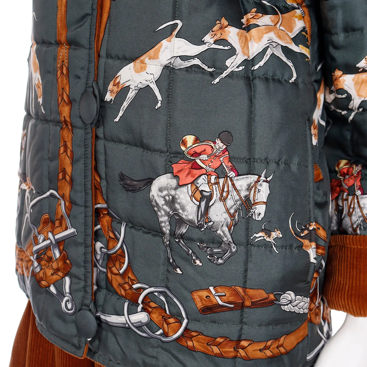 Hermes 1979 Le Bien Aller by Jean de Fougerolle Fox Hunt Scarf Print Reversible Jacket & Corduroy Culottes