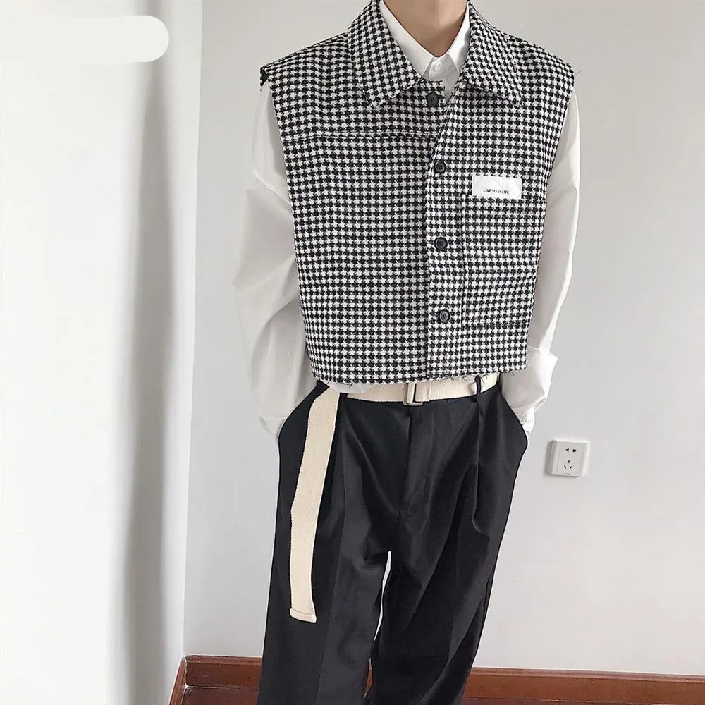 Jinquedai Men Plaid Vests Autumn New Arrival Pocket Handsome Sleeveless BF Outwear Fashion All-match Students Clothing Retro Slim Vest