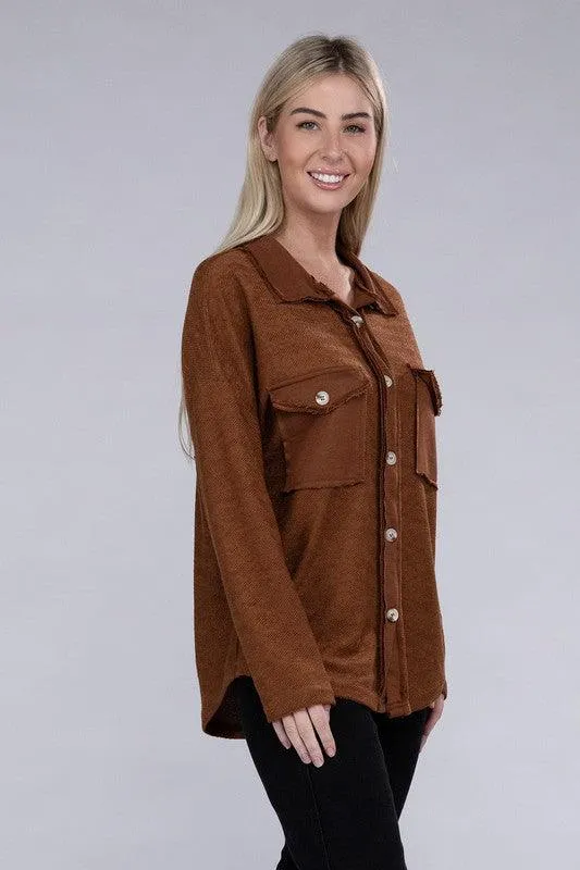 Knit Shacket With Flap Pocket