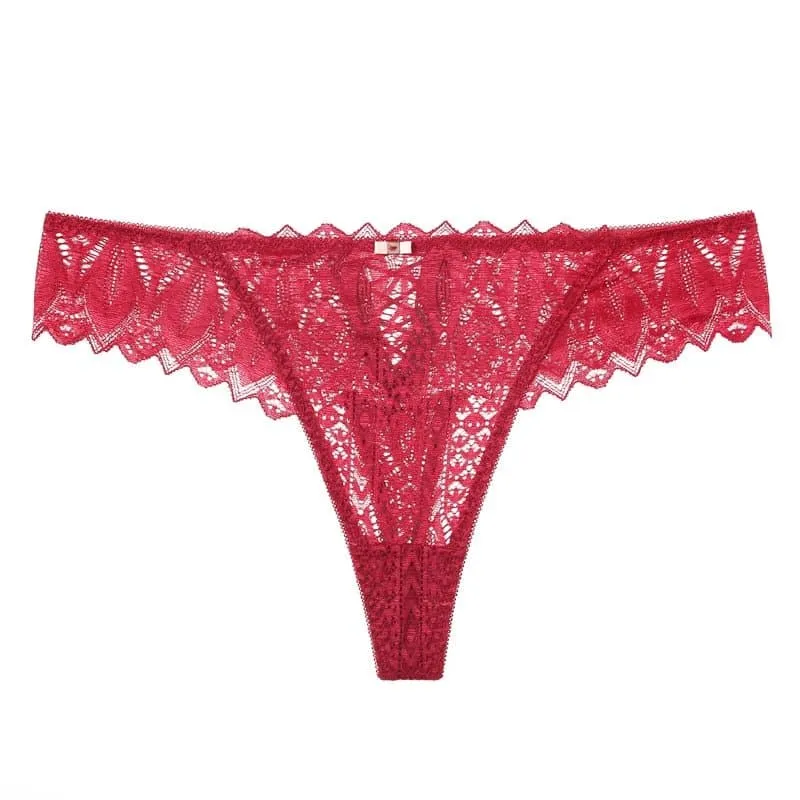 Lace Hollow Out Thong - Low-Waist, Polyester & Spandex, Breathable Comfort