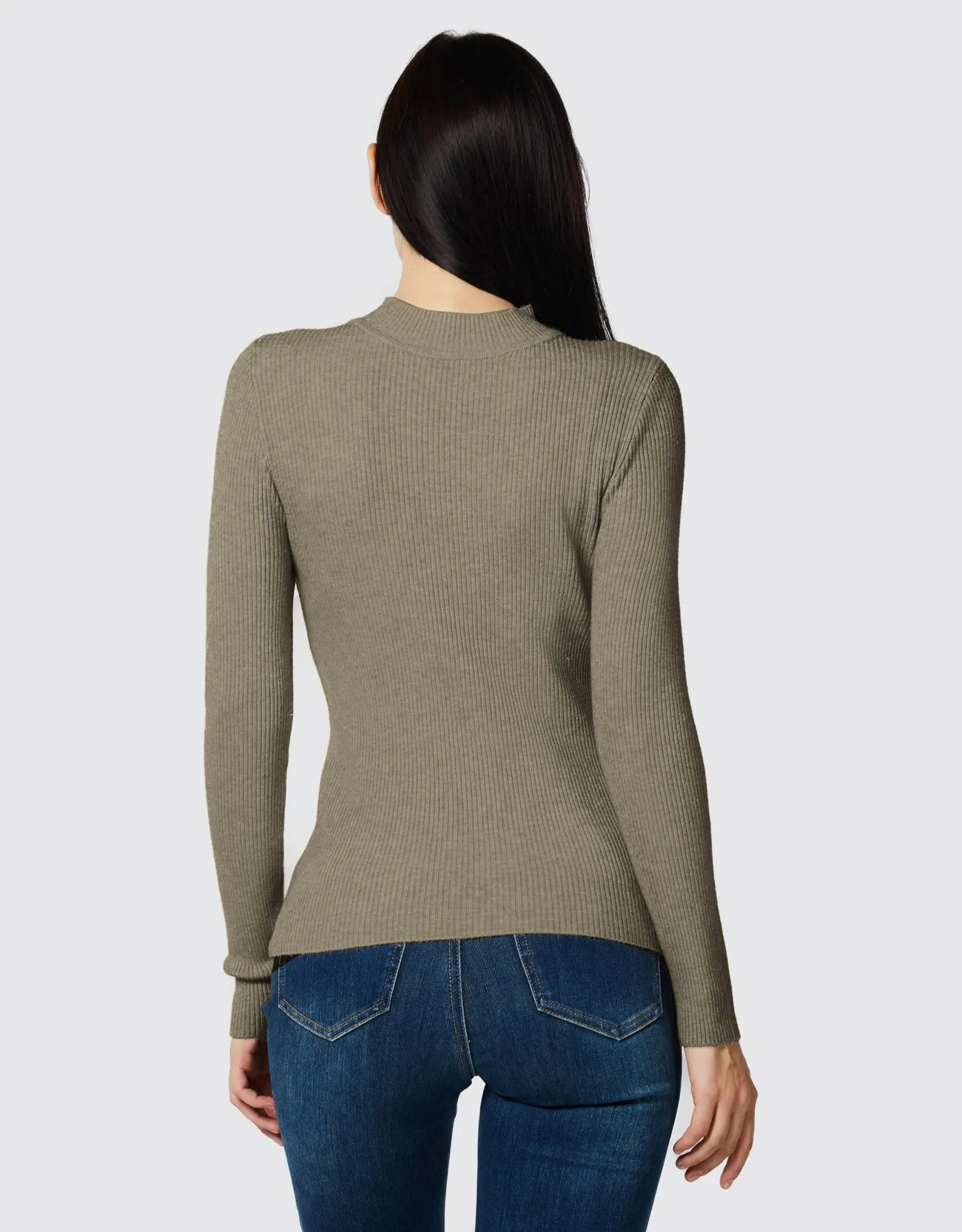 Lightweight Ribbed Mock Turtleneck for Women-Slim Fit