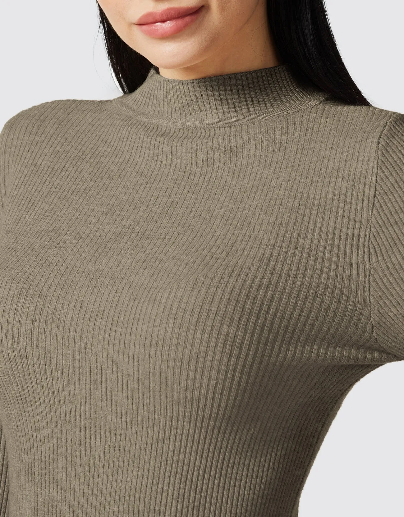 Lightweight Ribbed Mock Turtleneck for Women-Slim Fit