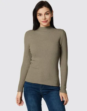 Lightweight Ribbed Mock Turtleneck for Women-Slim Fit