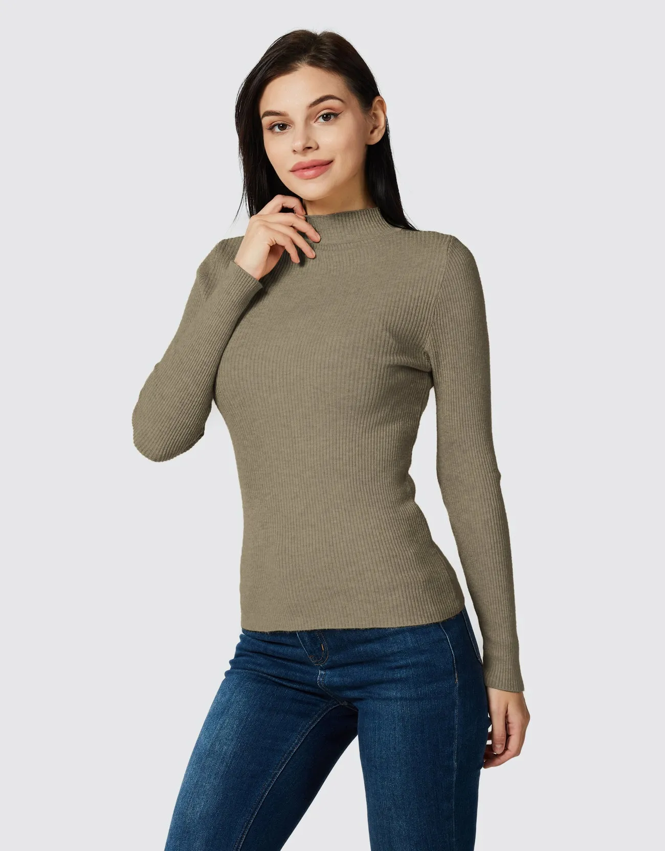 Lightweight Ribbed Mock Turtleneck for Women-Slim Fit