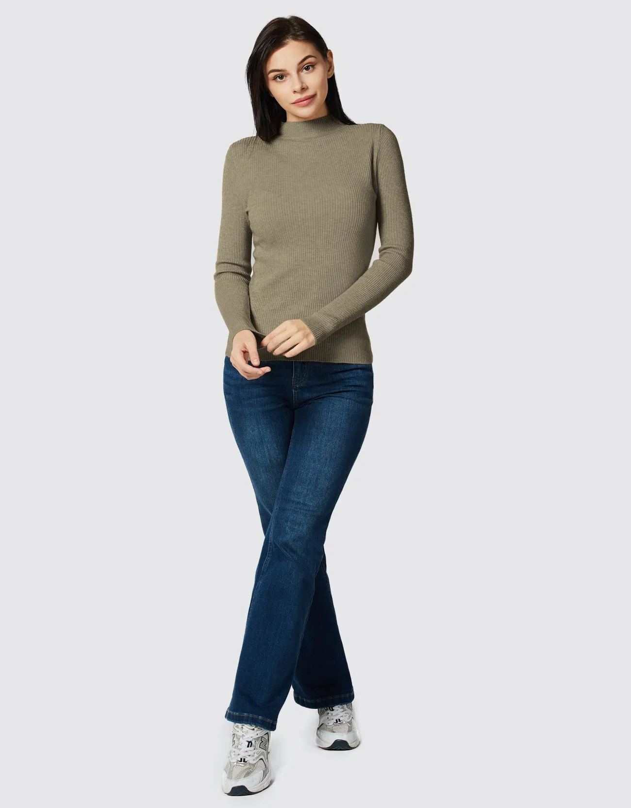 Lightweight Ribbed Mock Turtleneck for Women-Slim Fit