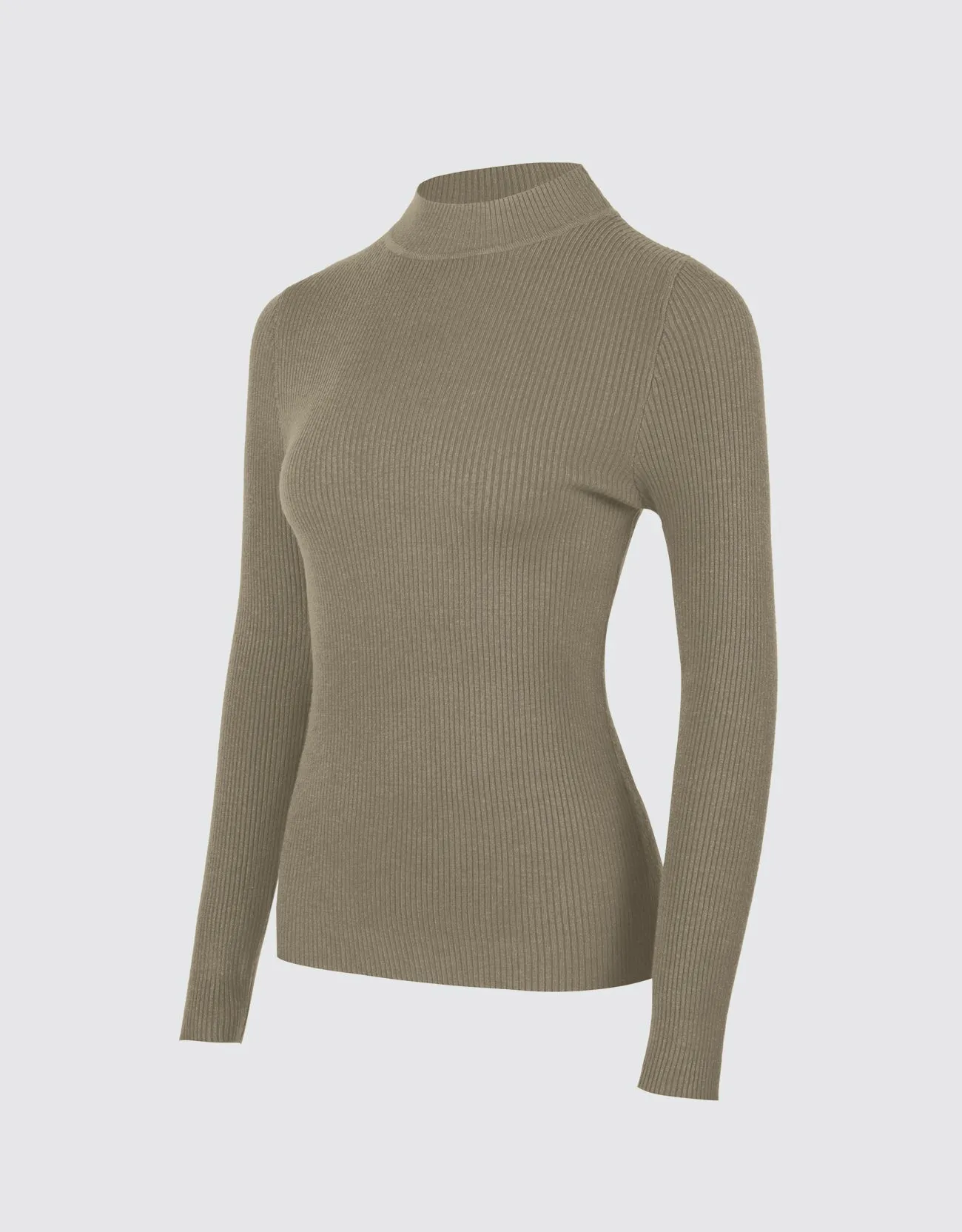 Lightweight Ribbed Mock Turtleneck for Women-Slim Fit