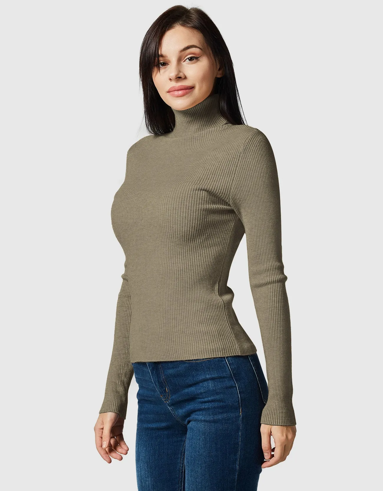 Lightweight Ribbed Turtleneck for Women-Slim Fit